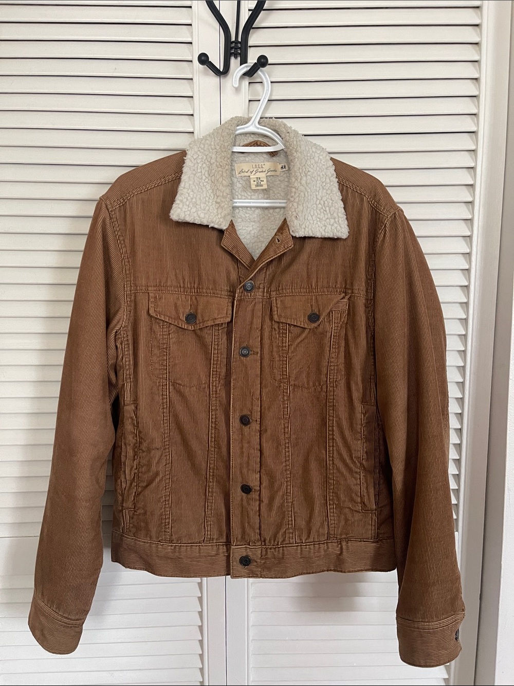 H&M Brown Corduroy Jacket with Cream Sherpa Collar